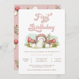 Invitation Aquarelle moderne Champignons Anniversaire
