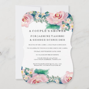 Invitation Aquarelle MODERNE Chic Large Stripes avec Rose