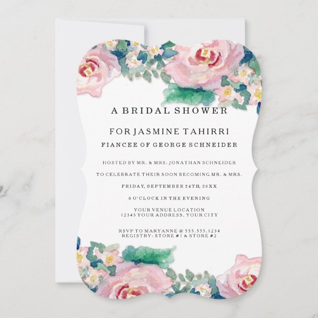Invitation Aquarelle MODERNE Chic Large Stripes avec Rose (Devant)