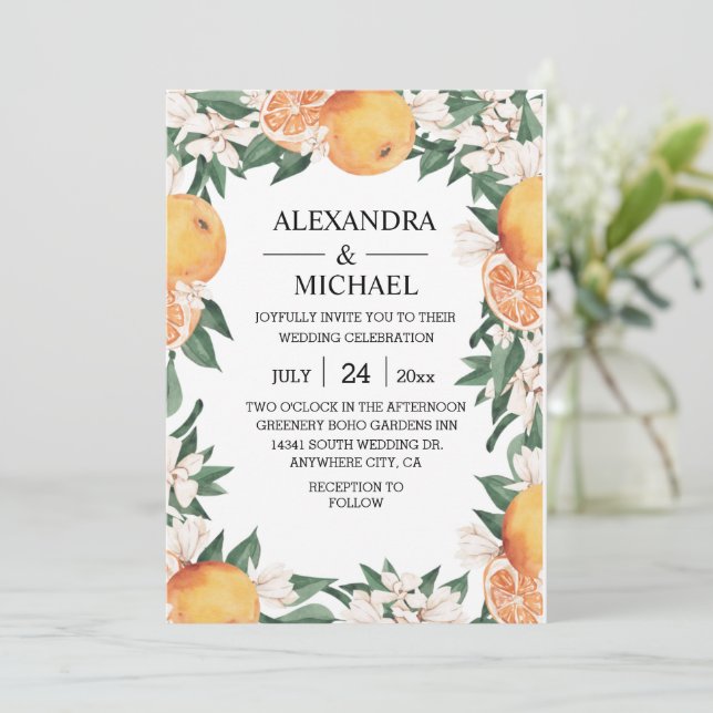 Invitation Aquarelle moderne Citrus Boho Mariage botanique (Debout devant)