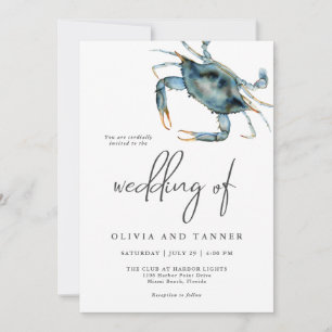 Invitation Aquarelle moderne Crabe bleu Plage Mariage