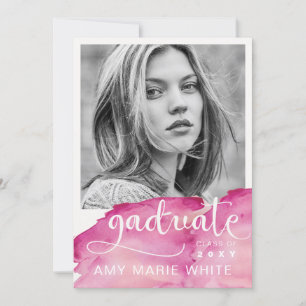 Invitation Aquarelle Moderne Design Script Photo Graduation