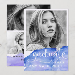 Invitation Aquarelle Moderne Design Script Photo Graduation