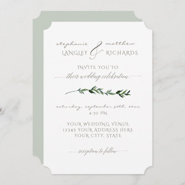 Invitation Aquarelle moderne et simple Foliage Verdure (Devant / Derrière)