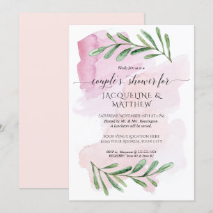Invitation Aquarelle moderne Eucalyptus Feuille Couples Douch