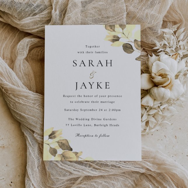 Invitation Aquarelle moderne Feuille d'or Mariage élégant (Créateur téléchargé)