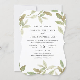 Invitation Aquarelle moderne Feuille verte Automne Mariage ét