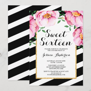 Invitation Aquarelle moderne Fleurs rayures Douces 16