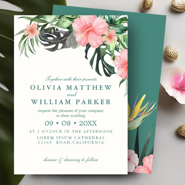 Invitation Aquarelle moderne Fleurs tropicales Mariage d'été (Créateur téléchargé)