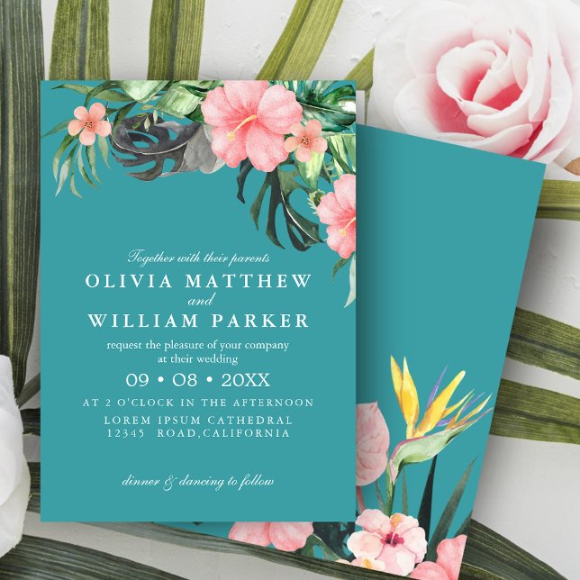 Invitation Aquarelle moderne Fleurs tropicales Mariage d'été (Créateur téléchargé)