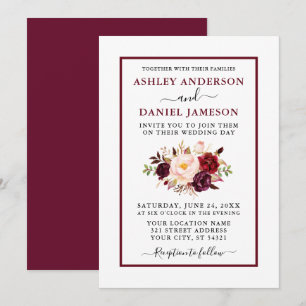 Invitation Aquarelle moderne Floral Mariage Bourgogne