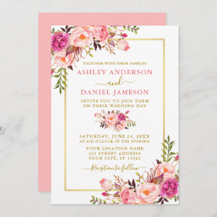 Invitation Aquarelle moderne Floral rose Blush Mariage or