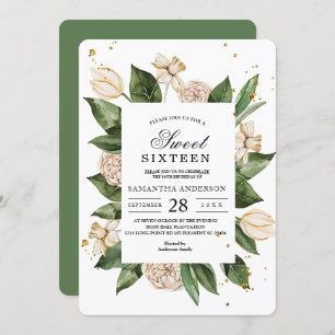 Invitation Aquarelle moderne Floral Vert & Jaune Cadre
