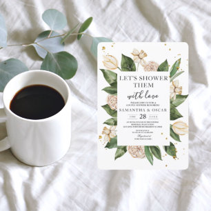 Invitation Aquarelle moderne Floral Vert & Jaune Cadre