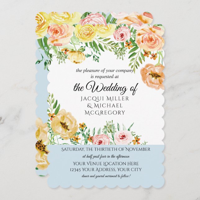 Invitation Aquarelle moderne Flore floue de marmite jaune per (Devant / Derrière)