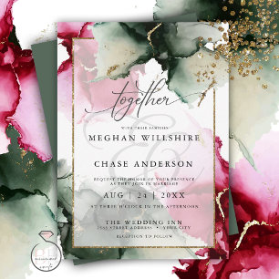 Invitation Aquarelle moderne Fuchsia et Sage Green