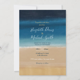 Invitation Aquarelle moderne Gold Blue Beach