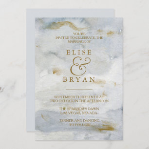 Invitation Aquarelle moderne Gold Blue Marble Mariage Invitat