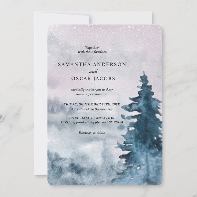 Invitation Aquarelle moderne hiver Arbre de Noël Nature Inv (Devant)