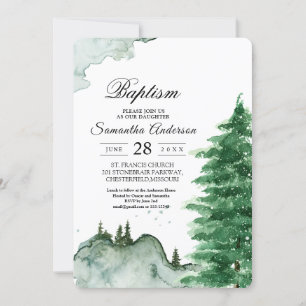 Invitation Aquarelle moderne Hiver Nature Arbres verts Invita