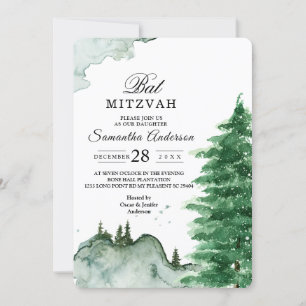 Invitation Aquarelle moderne Hiver Nature Arbres verts Invita