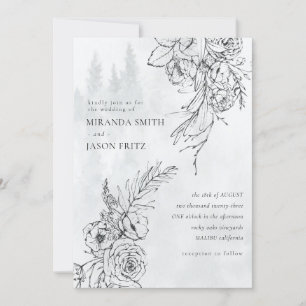 Invitation Aquarelle Moderne Hiver Woods Mariage de montagne