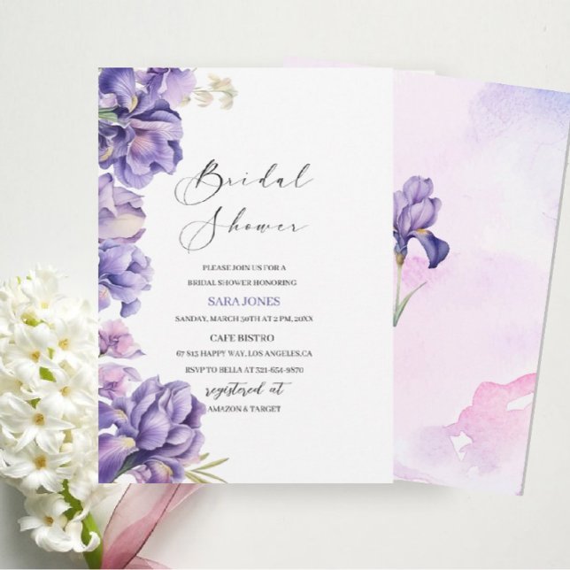Invitation Aquarelle moderne Iris Lilac Fête des mariées (Créateur téléchargé)