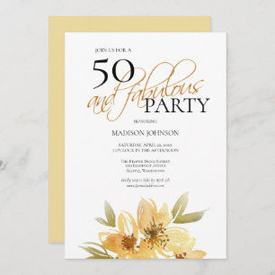 Invitation Aquarelle moderne Jaune 50 et Fabuleux anniversair
