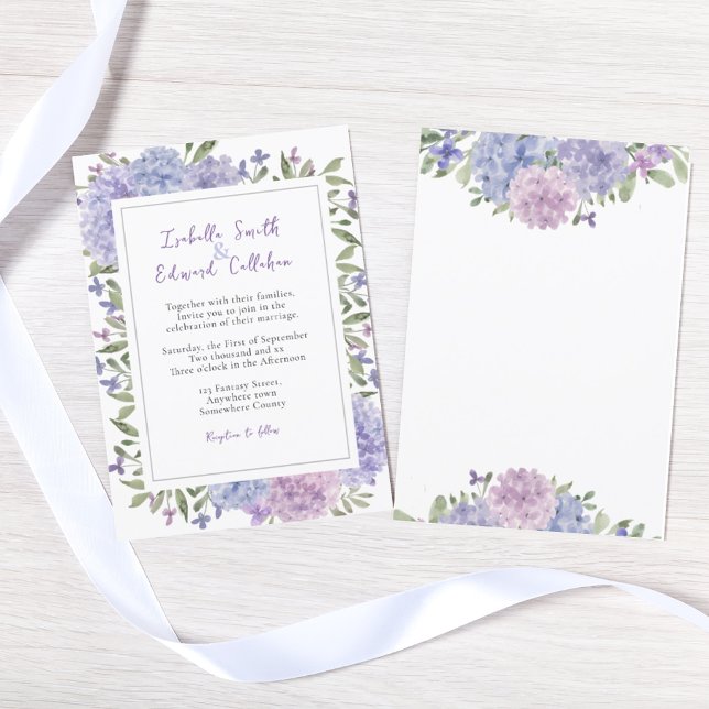 Invitation Aquarelle moderne Lilac Blue Hydrangeas Mariage (Créateur téléchargé)