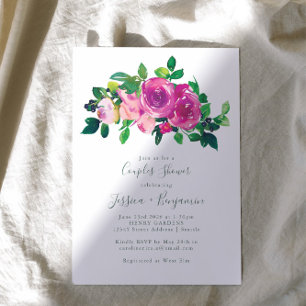 Invitation Aquarelle moderne Magenta Floral Couples Douche