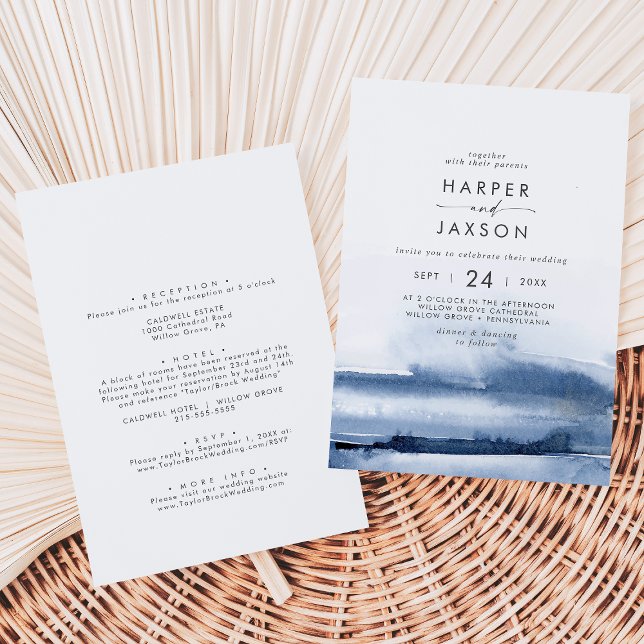 Invitation Aquarelle moderne | Mariage avant et arrière bleu (Créateur téléchargé)