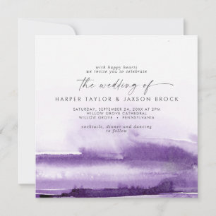 Invitation Aquarelle moderne   Mariage Carré violet