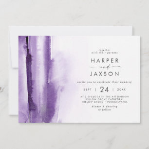 Invitation Aquarelle moderne Mariage horizontal violet