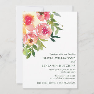 Invitation Aquarelle moderne Mariage rose rouge