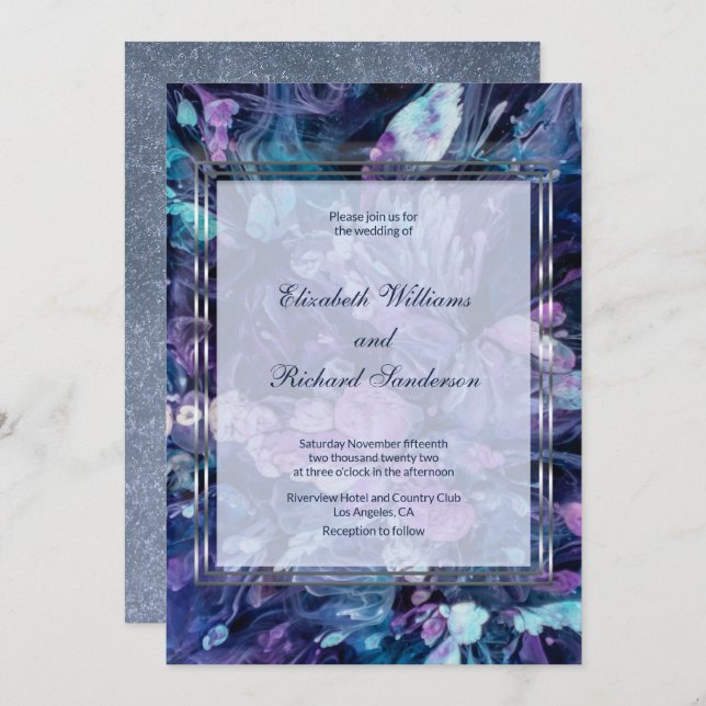 Invitation Aquarelle moderne Mauve Turquoise Floral Mariage (Devant / Derrière)