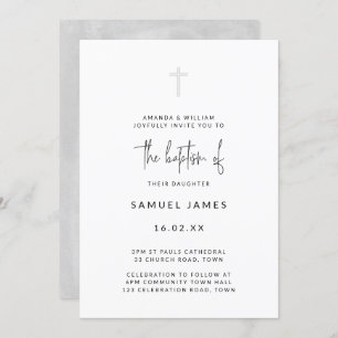 Invitation Aquarelle moderne minimaliste Baptême gris manuscr