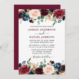 Invitation Aquarelle moderne Mixte Floral Bourgogne Mariage