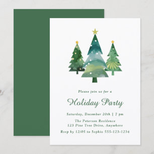 Invitation Aquarelle moderne Noël Arbre fête