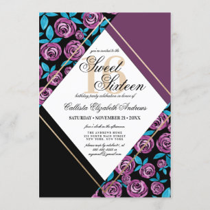 Invitation Aquarelle moderne or mauve noir Fleur Aquarelle do