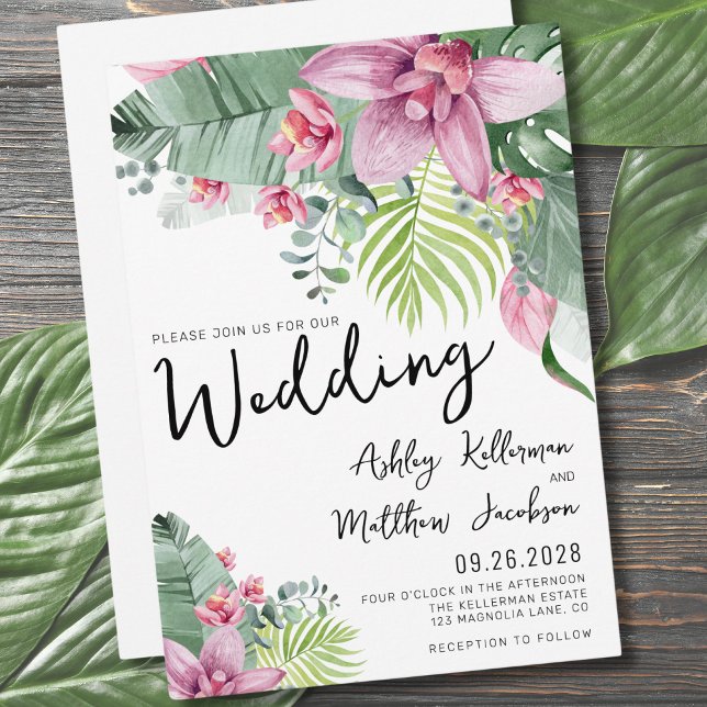 Invitation Aquarelle moderne Palm Floral Tropical Mariage (Modern Floral Botanical Palm Tropical Wedding Invitation)