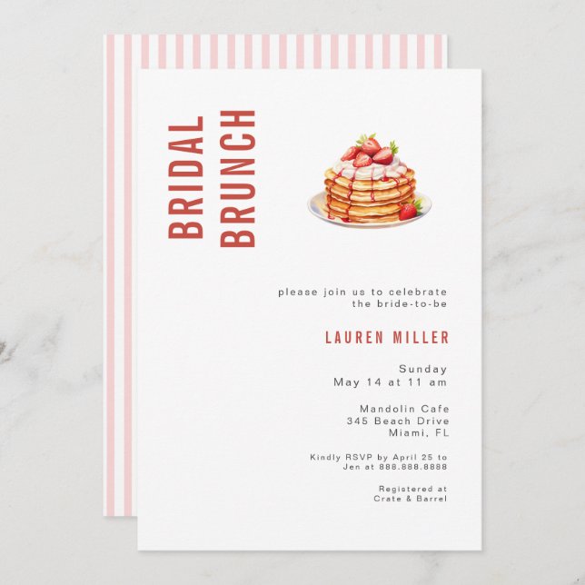 Invitation Aquarelle moderne Pancakes Bridal Brunch Douche (Devant / Derrière)