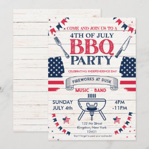 Invitation Aquarelle moderne Patriotique 4 juillet barbecue