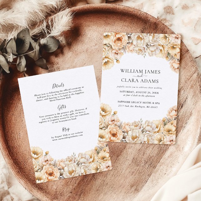 Invitation Aquarelle moderne Peony Floral Tout en un Mariage (Créateur téléchargé)