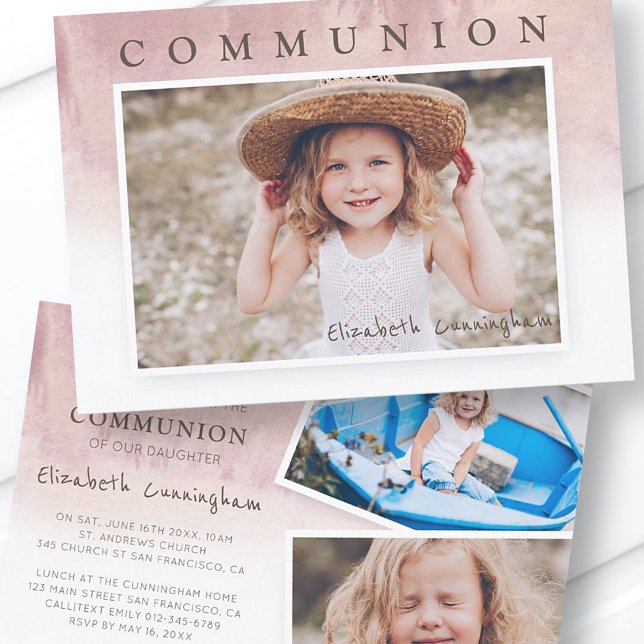 Invitation Aquarelle moderne Photo Première communion Invitat (Créateur téléchargé)