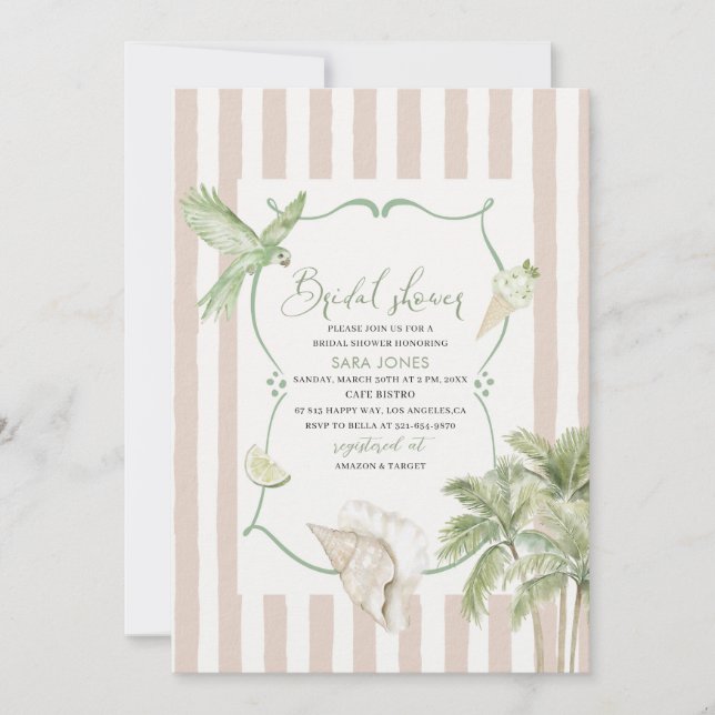 Invitation Aquarelle moderne Plage tropicale Palm Serenity Sa (Devant)