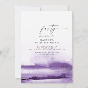 Invitation Aquarelle moderne Purple 40e fête d'anniversaire