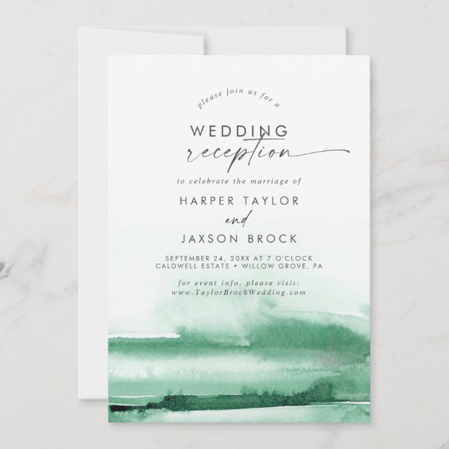 Invitation Aquarelle moderne | Réception de mariage verte (Devant)