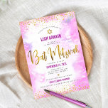 Invitation Aquarelle moderne rose feuille or bat mitzvah<br><div class="desc">Soyez fier, réjouissez-vous et présentez cette étape importante de votre Bat mitzvah préféré ! Envoyez cette fausse feuille et parties scintillant en or brillant, moderne et étonnant, contre un arrière - plan d'aquarelle rose douce, invitation personnalisée pour un événement à se souvenir. Personnalisez le texte personnalisé avec le nom, la...</div>