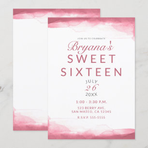 Invitation Aquarelle Moderne Rose Mauve Framboise Douce 16 An