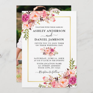 Invitation Aquarelle moderne rose Roses Floral Mariage photo